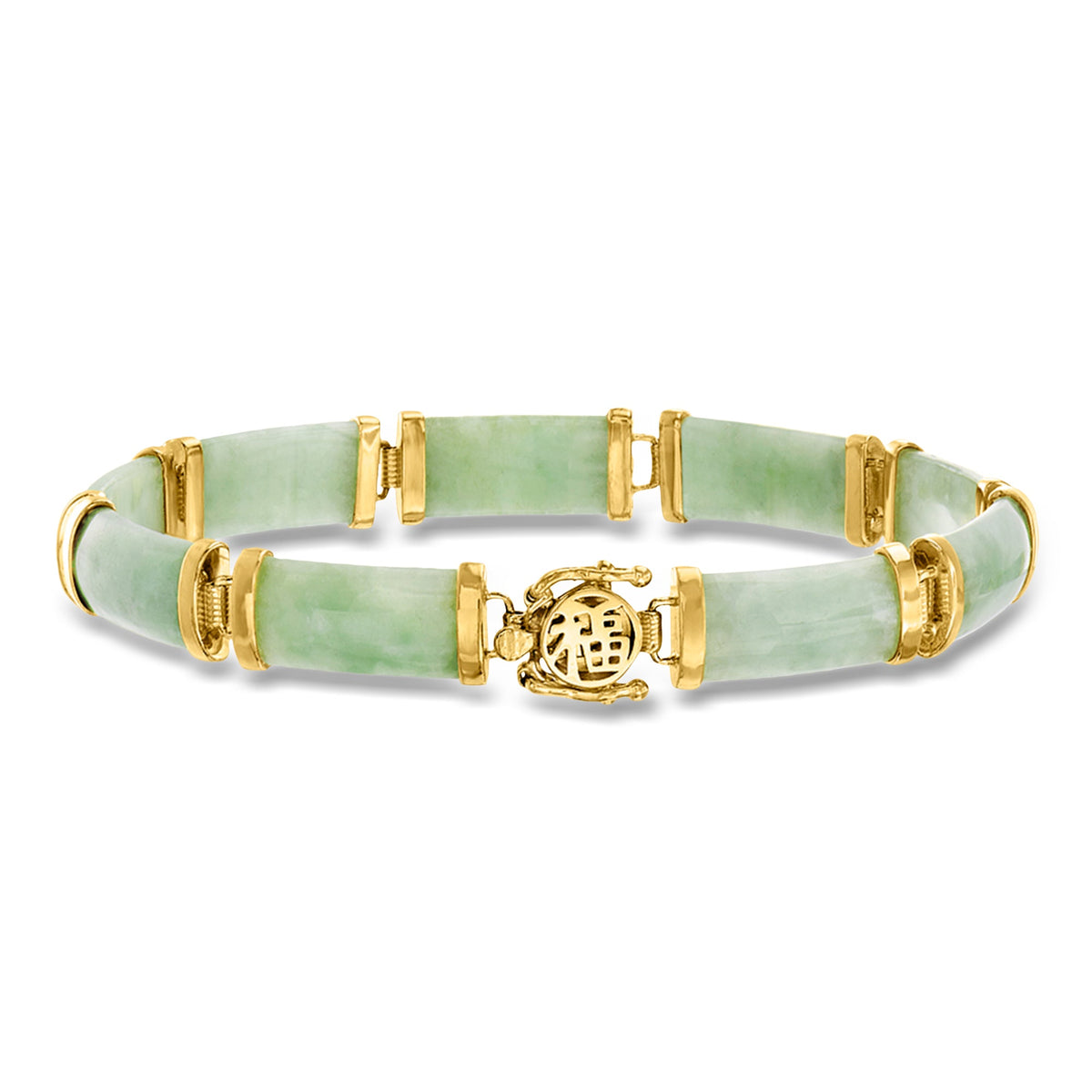 Green Jade "Good Fortune" Bracelet in 18kt Gold Over Sterling
