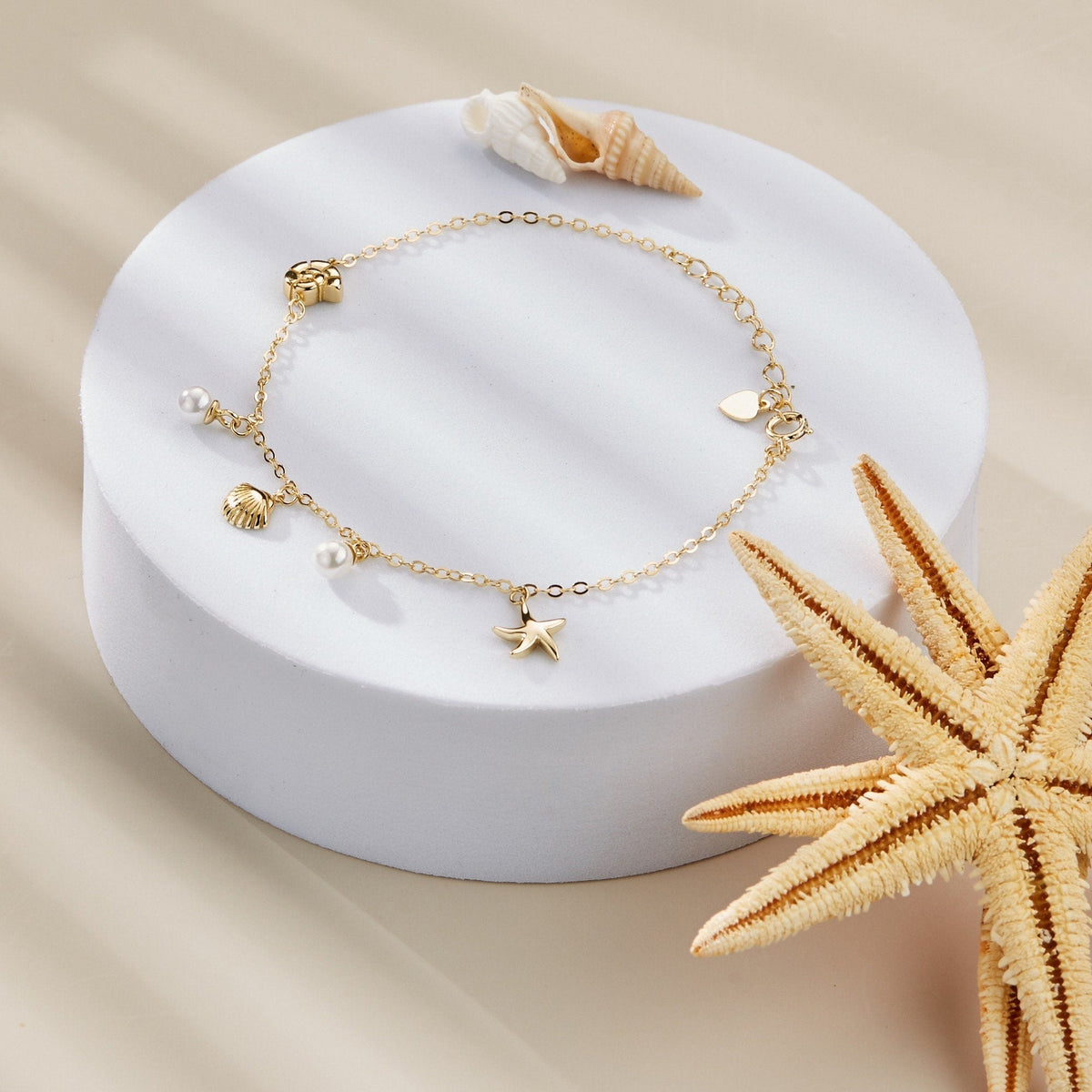 Seashell Starfish Pearl Charm Bracelet