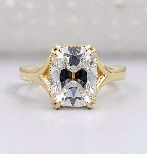 Old Mine Cushion Cut Split Shank Ring