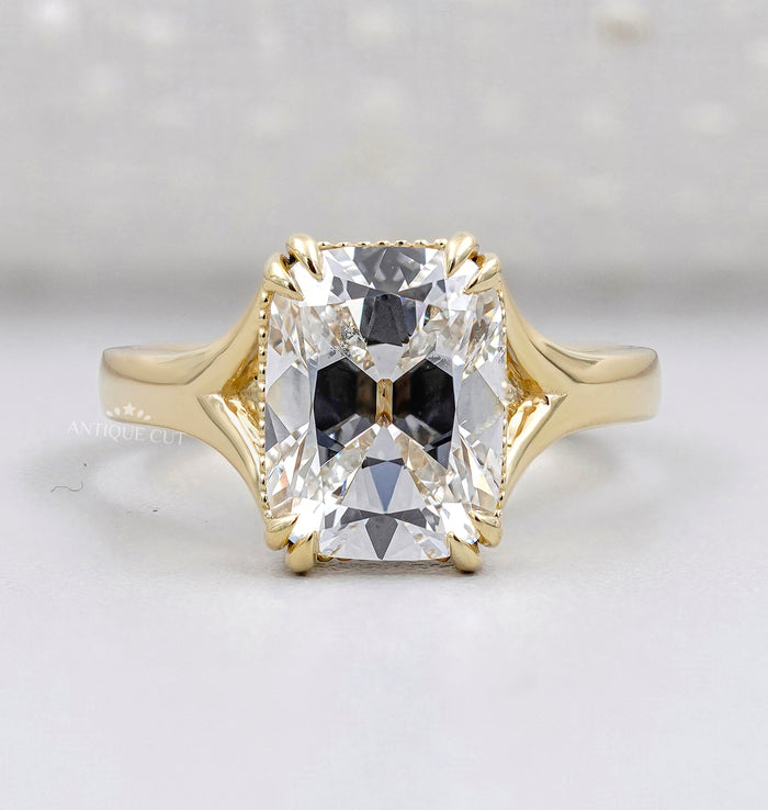 Old Mine Cushion Cut Split Shank Ring
