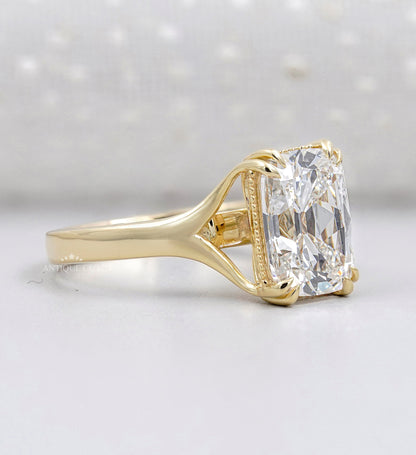 Old Mine Cushion Cut Split Shank Ring