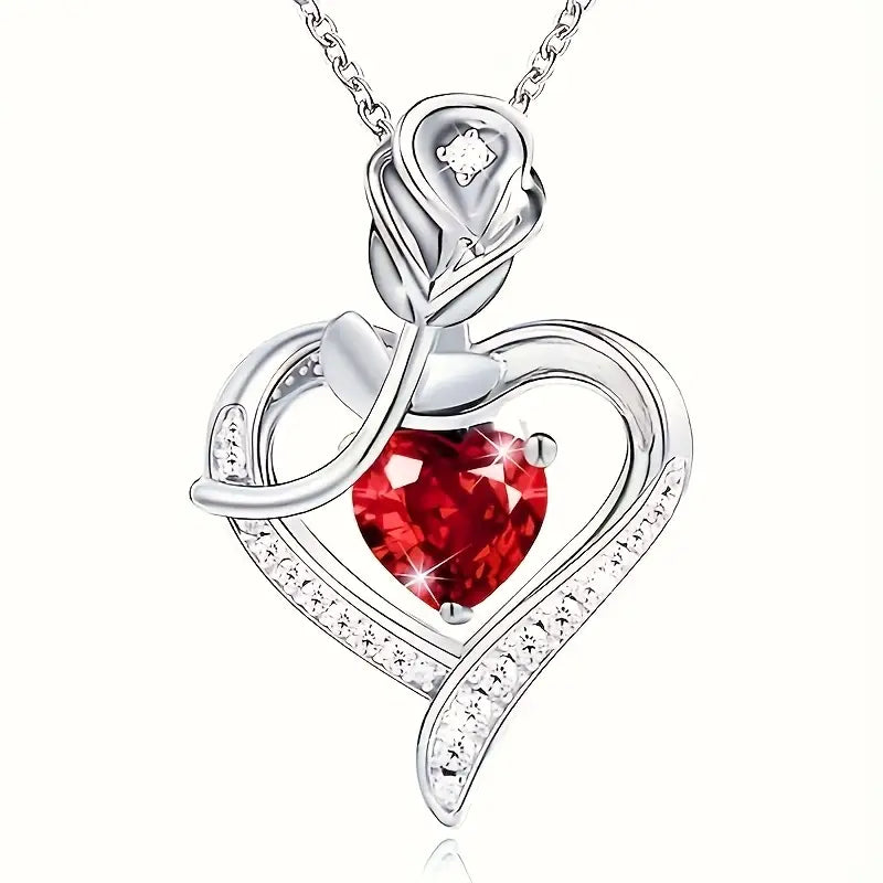 Ruby Heart Pendant Necklace – Silver