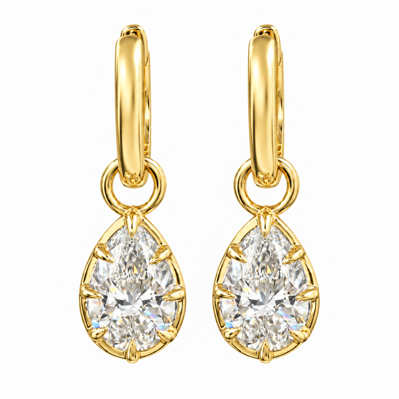 14K Gold Pear Shape Convertible Drop Earrings