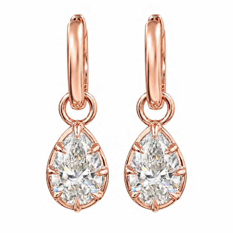 14K Gold Pear Shape Convertible Drop Earrings 3