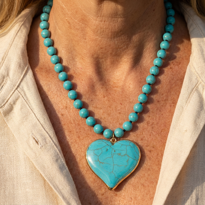 Heart-Shaped Turquoise Pearl Necklace