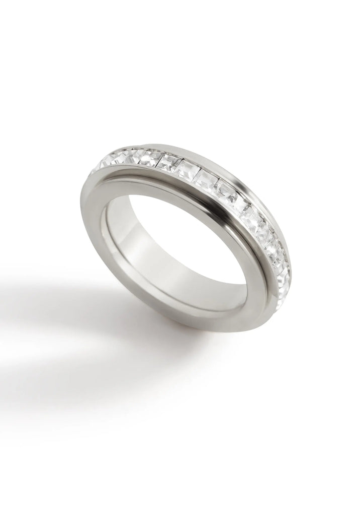 Silver Square Crystal Spinner Ring