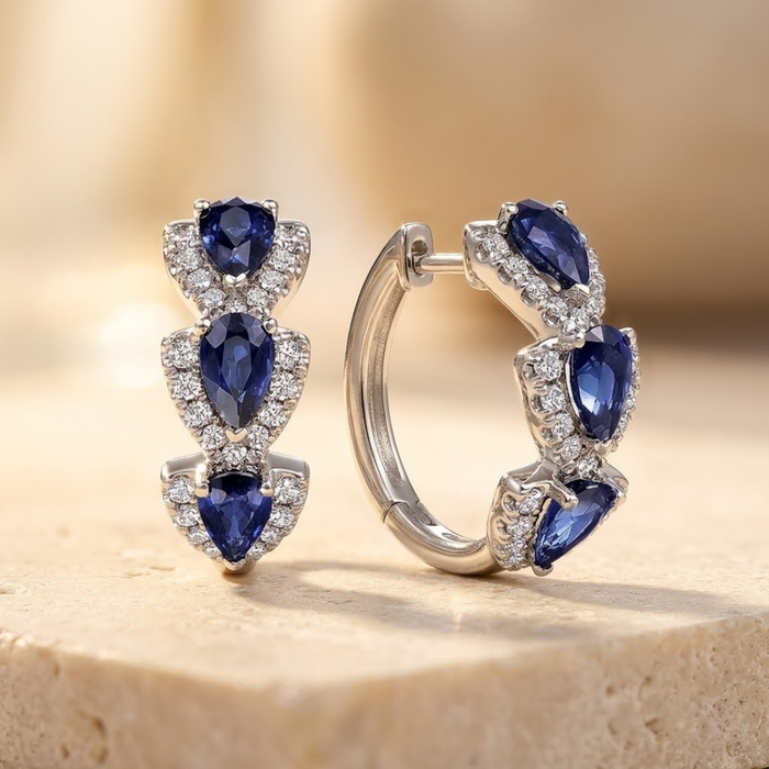 Sapphire Halo Hoop Earrings – Silver