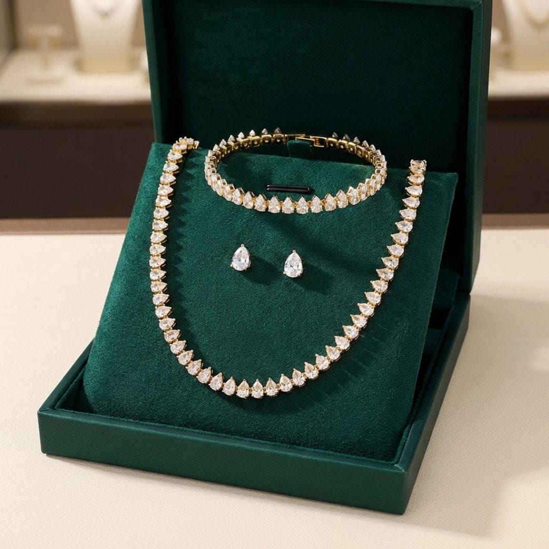 Complete Bridal Set with Round Clear Cubic Zirconia