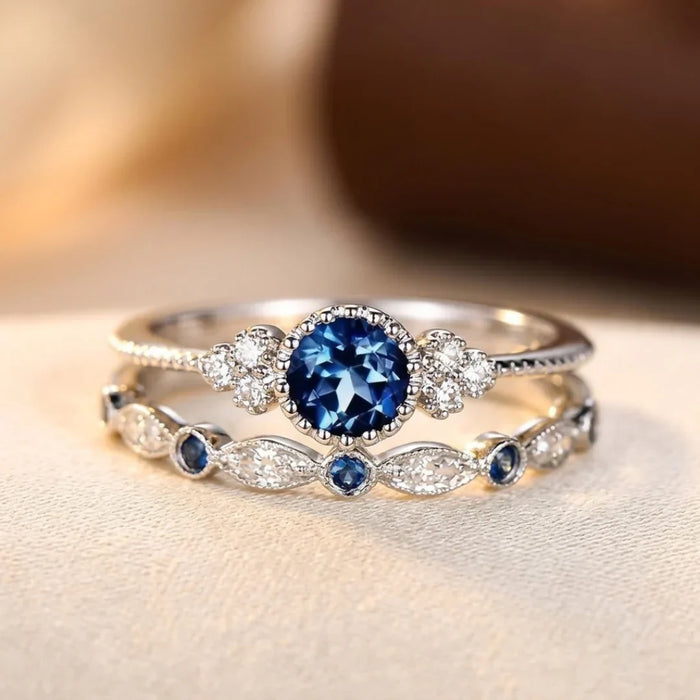 Sapphire Halo Ring – Silver