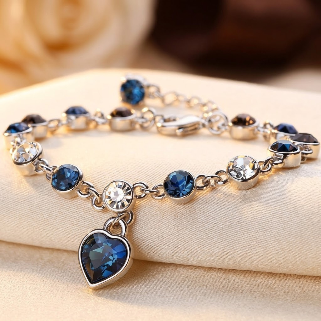 Sapphire Heart Chain Bracelet – Silver