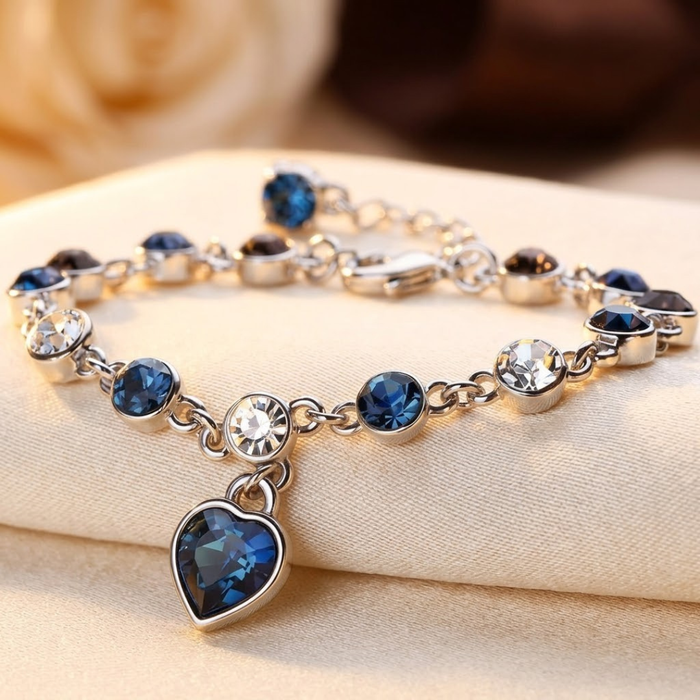 Sapphire Heart Chain Bracelet – Silver