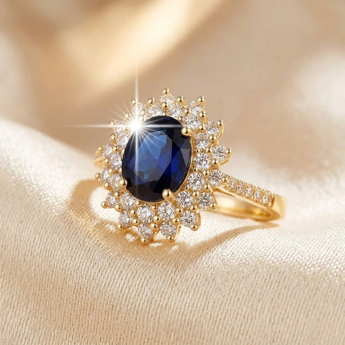 Sapphire Halo Ring – Gold