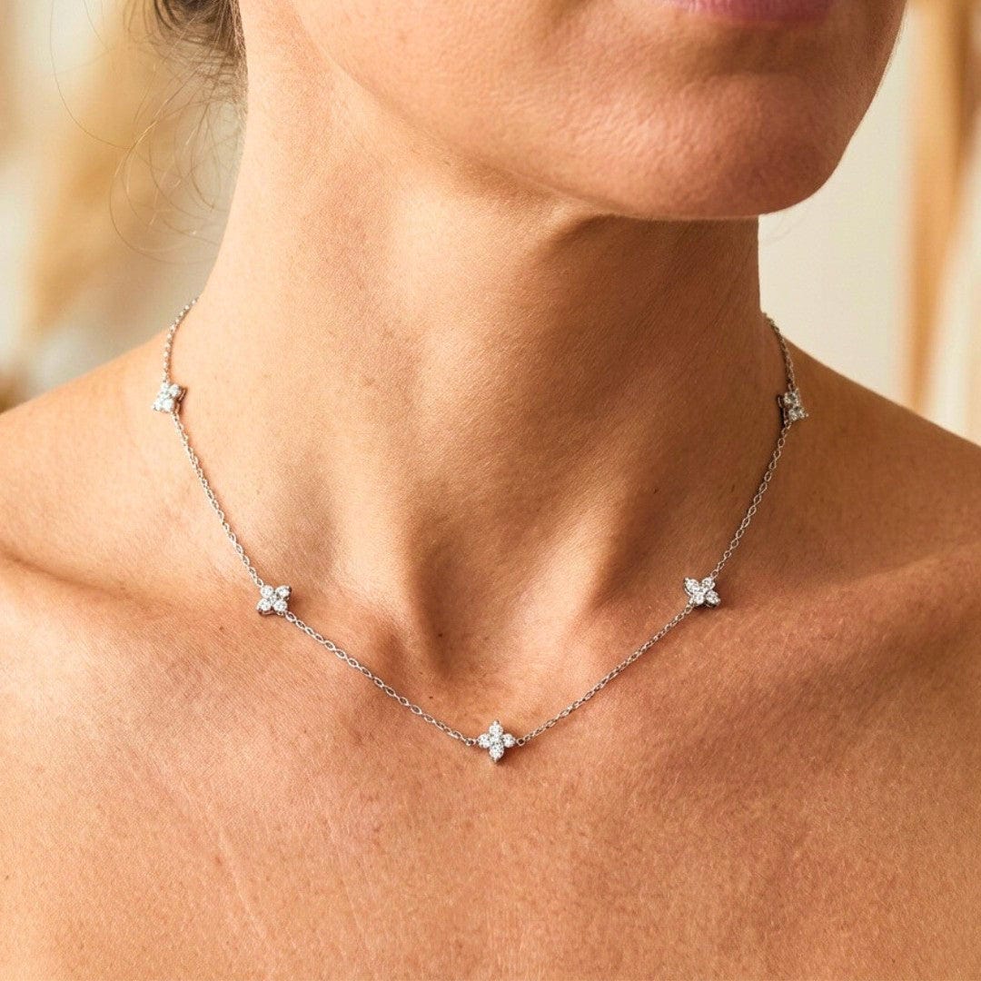 Zircon-Embellished Flower Necklace