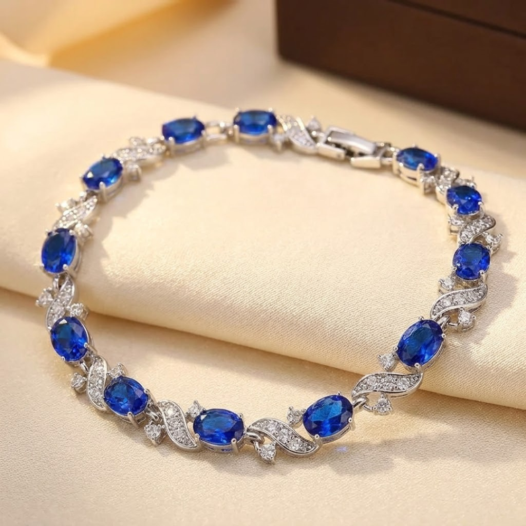 Floral Sapphire Link Bracelet – Silver