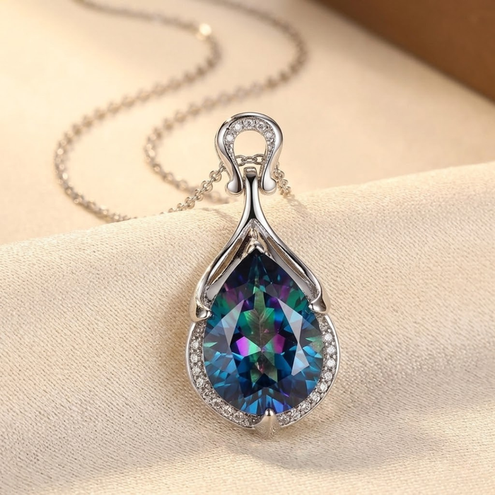 Sapphire Teardrop Necklace – Silver
