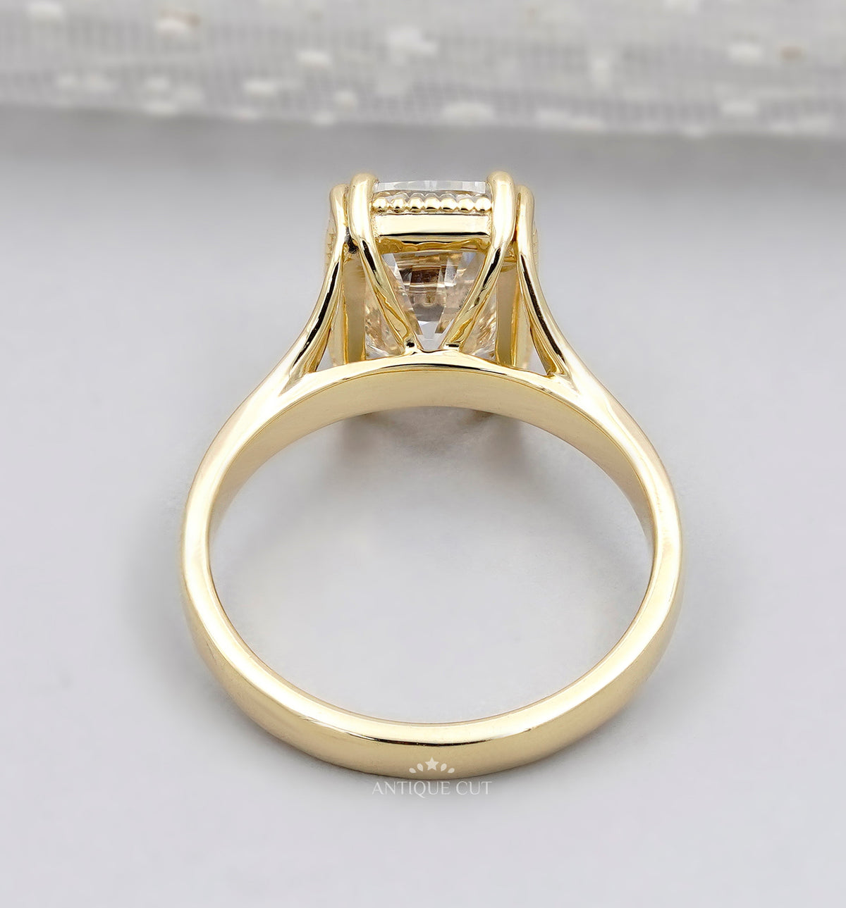 Old Mine Cushion Cut Split Shank Ring