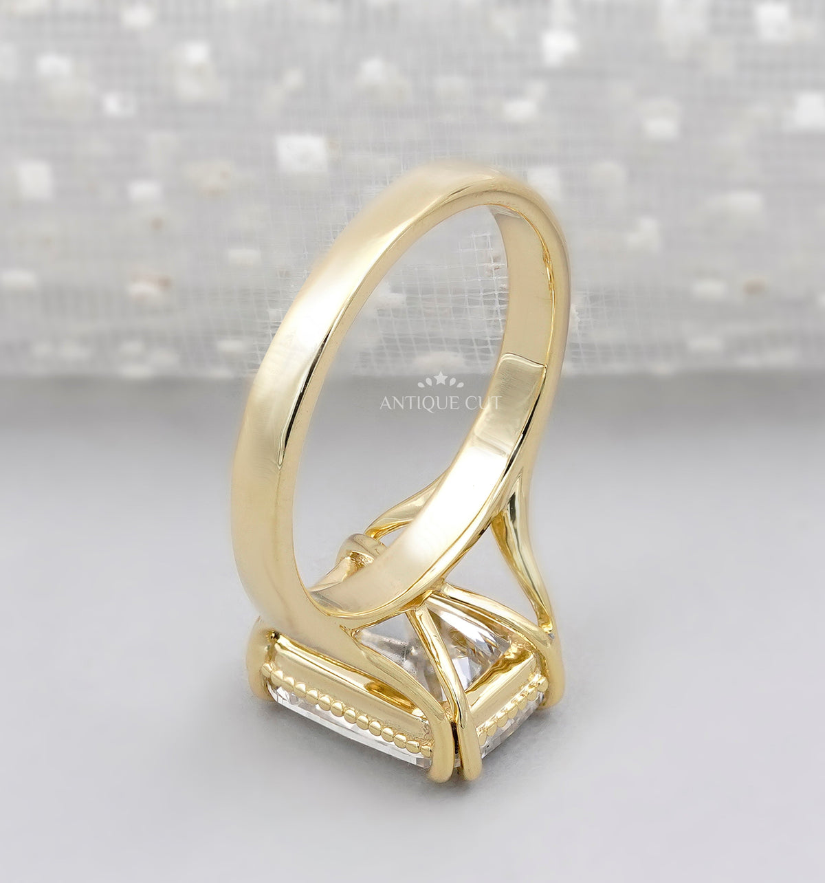 Old Mine Cushion Cut Split Shank Ring