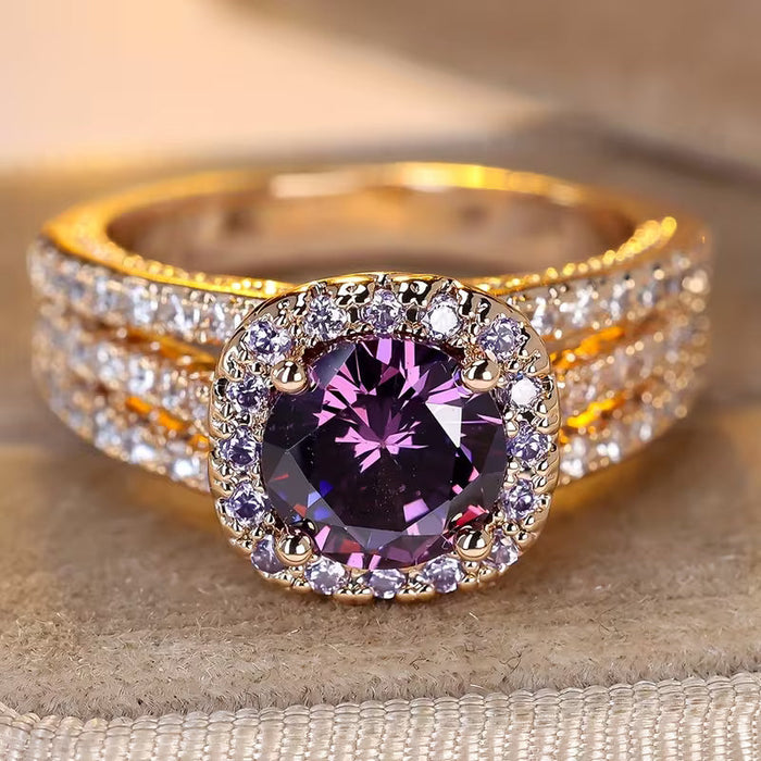 Amethyst Halo Gold Ring