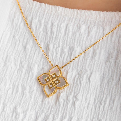 Mother Of Pearl Floral Diamond Necklace 2