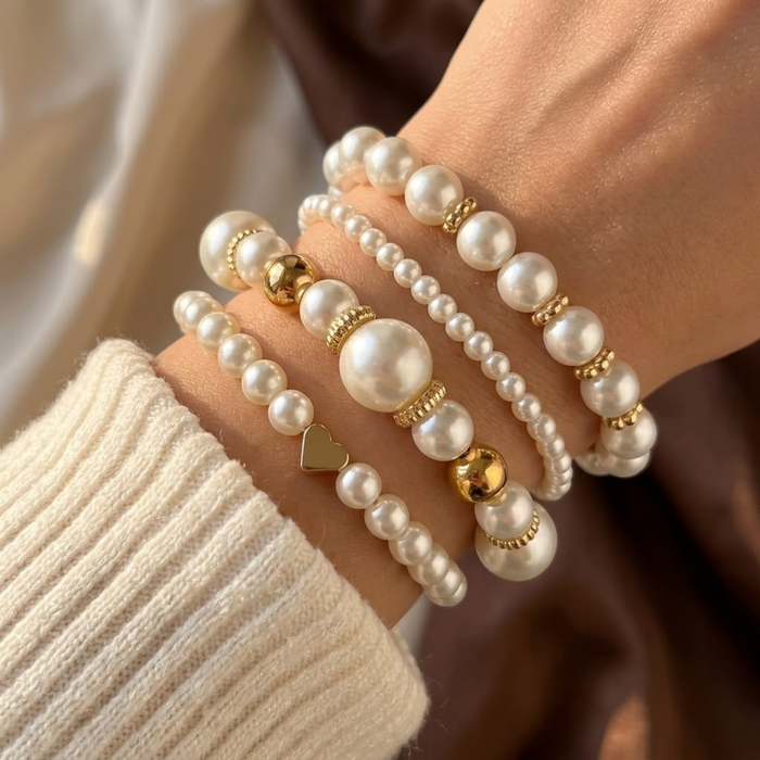Pearl Bracelet Set – Gold