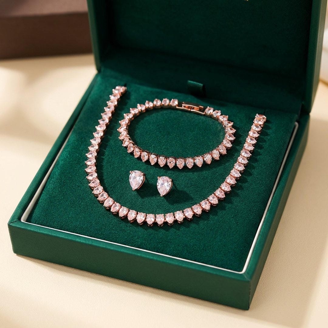 Complete Bridal Set with Round Clear Cubic Zirconia