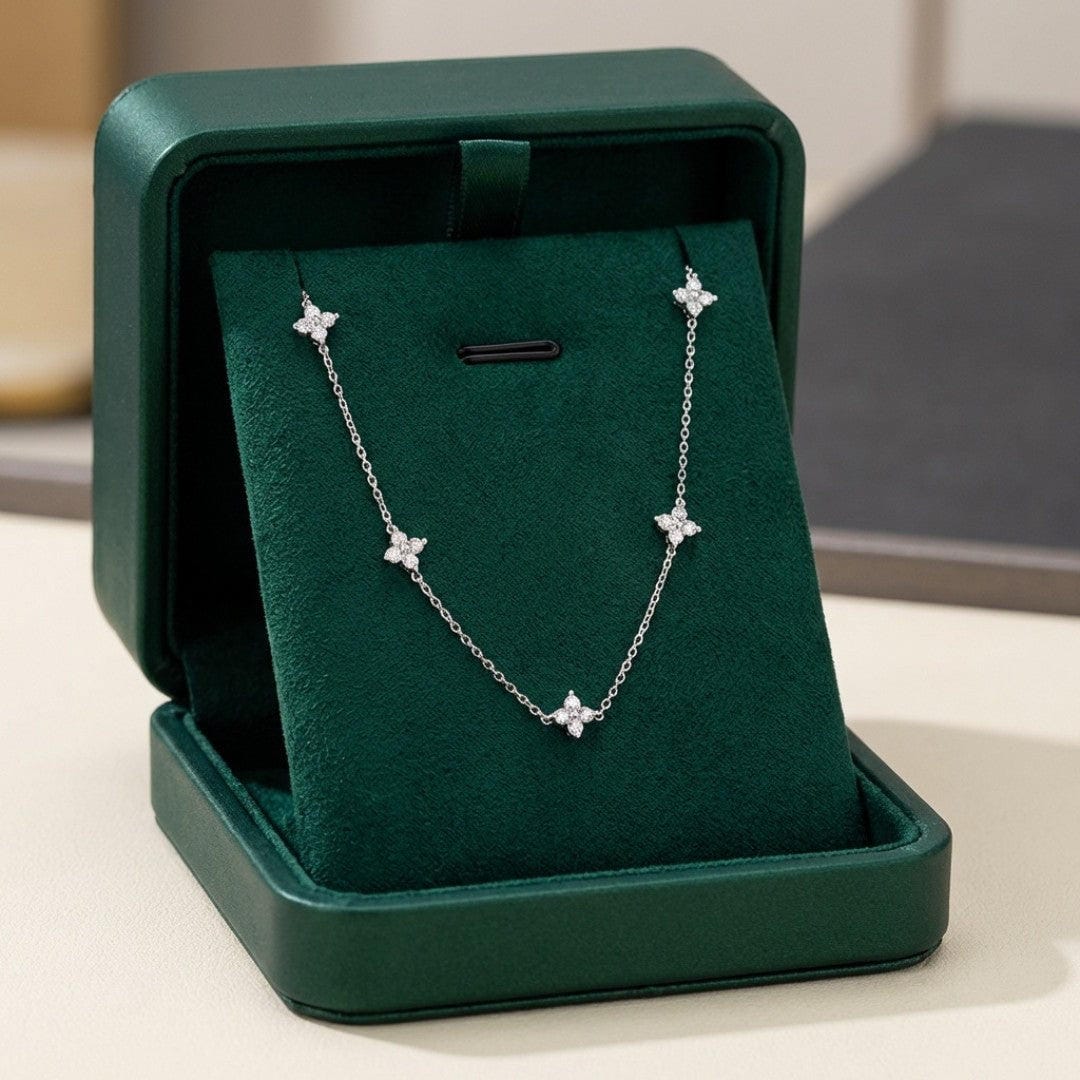Zircon-Embellished Flower Necklace