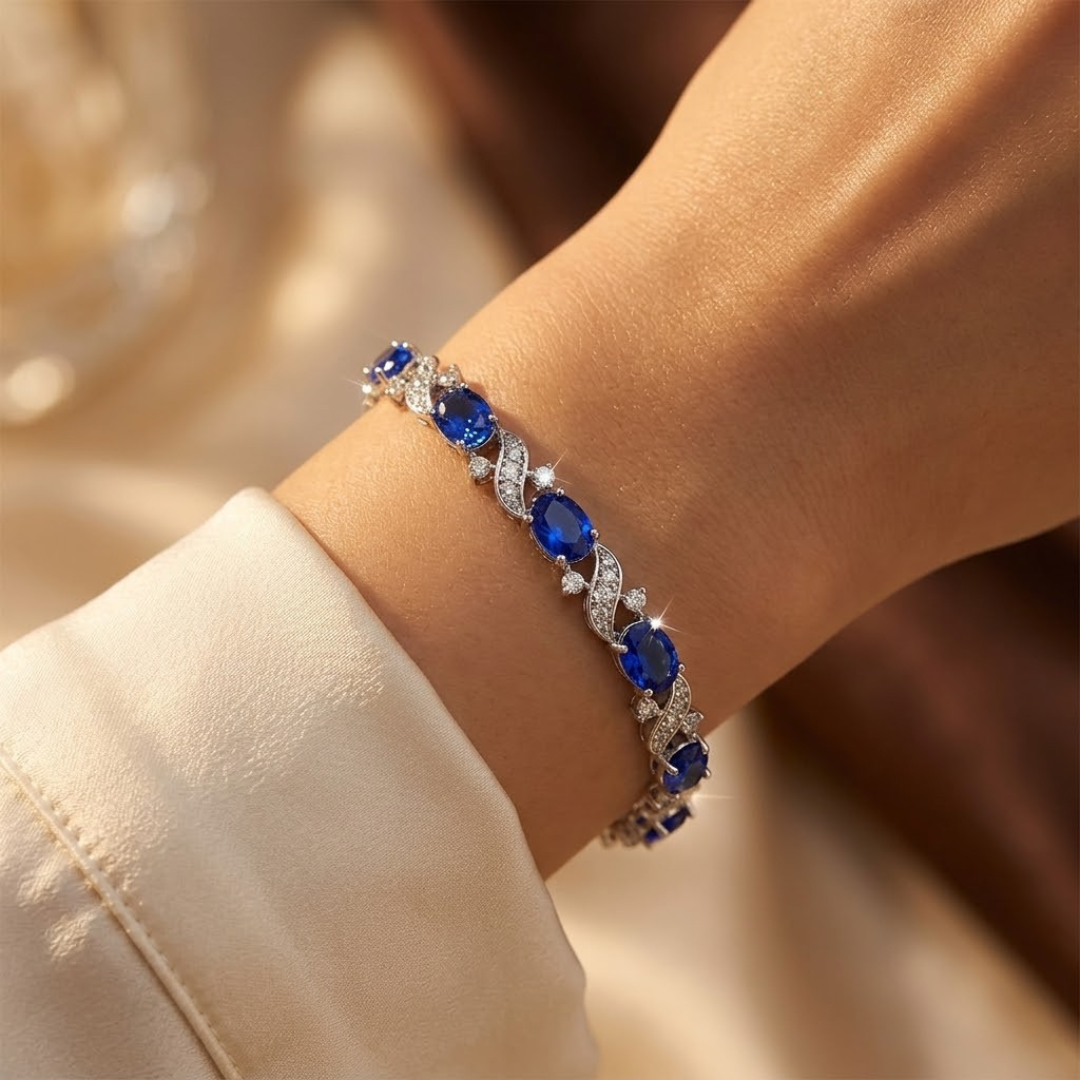 Floral Sapphire Link Bracelet – Silver