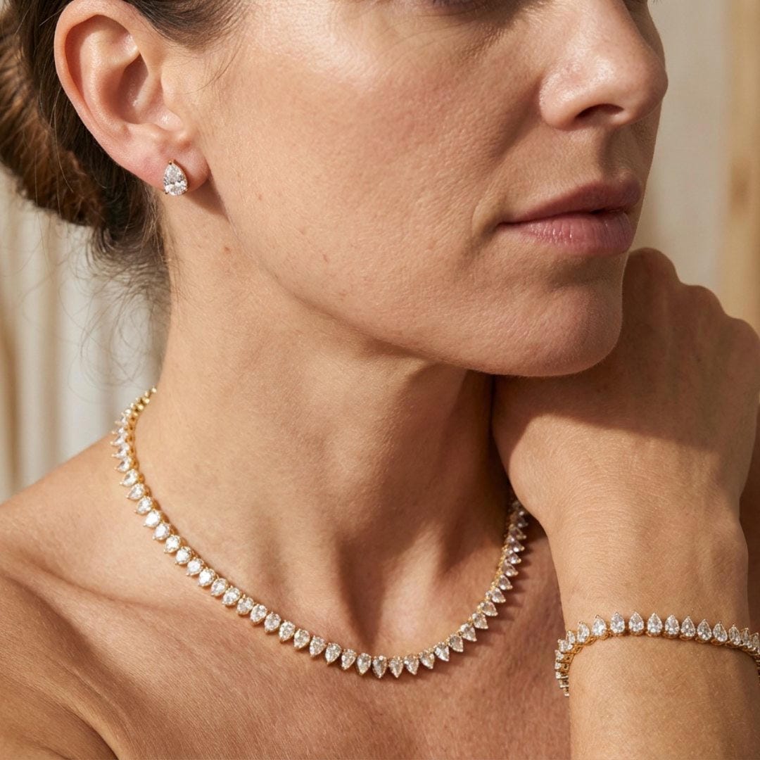 Complete Bridal Set with Round Clear Cubic Zirconia