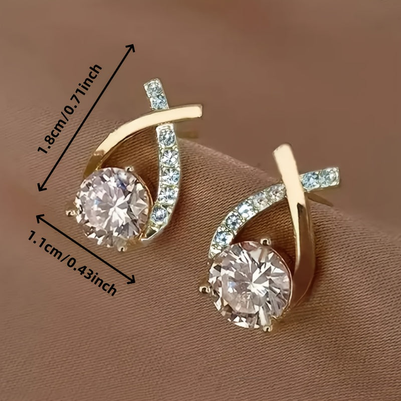 Gold Cross Stud Earrings with Zirconia