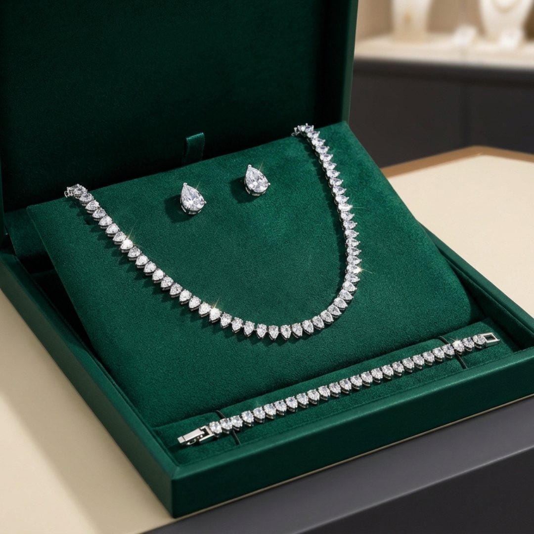 Complete Bridal Set with Round Clear Cubic Zirconia