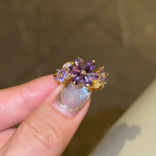 Marquise Amethyst Flower Blossom Ring