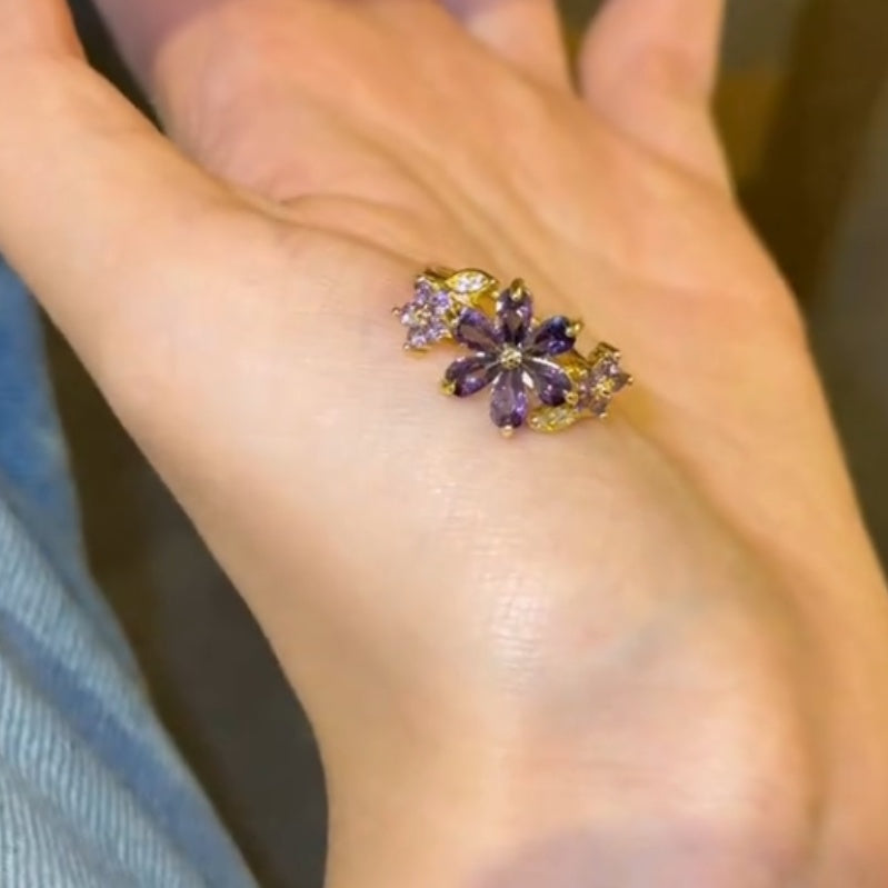 Marquise Amethyst Flower Blossom Ring