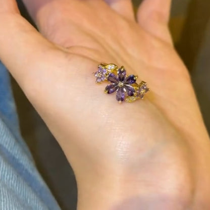 Marquise Amethyst Flower Blossom Ring