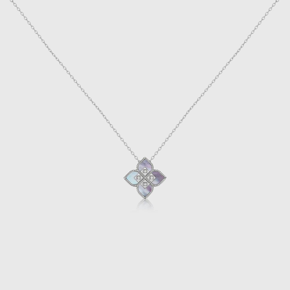 Mother Of Pearl Floral Diamond Necklace 4
