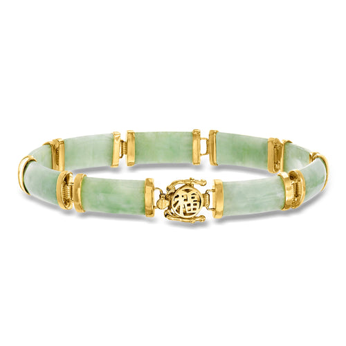 Green Jade "Good Fortune" Bracelet in 18kt Gold Over Sterling