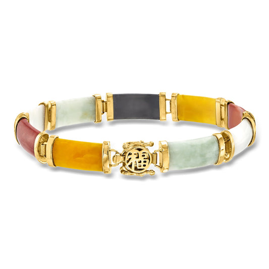 Multicolored Jade "Good Fortune" Bracelet in 18kt Gold Over Sterling
