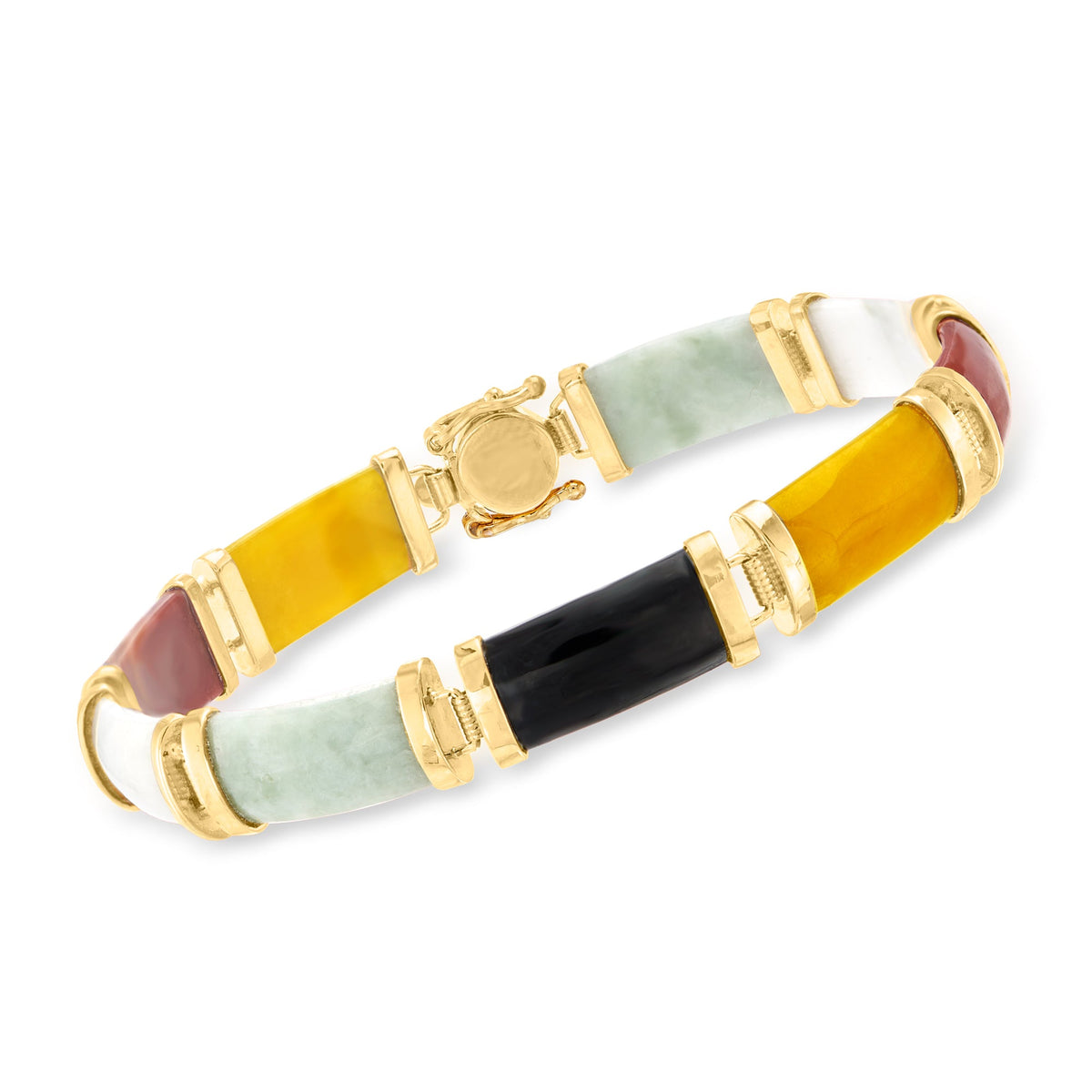 Multicolored Jade "Good Fortune" Bracelet in 18kt Gold Over Sterling