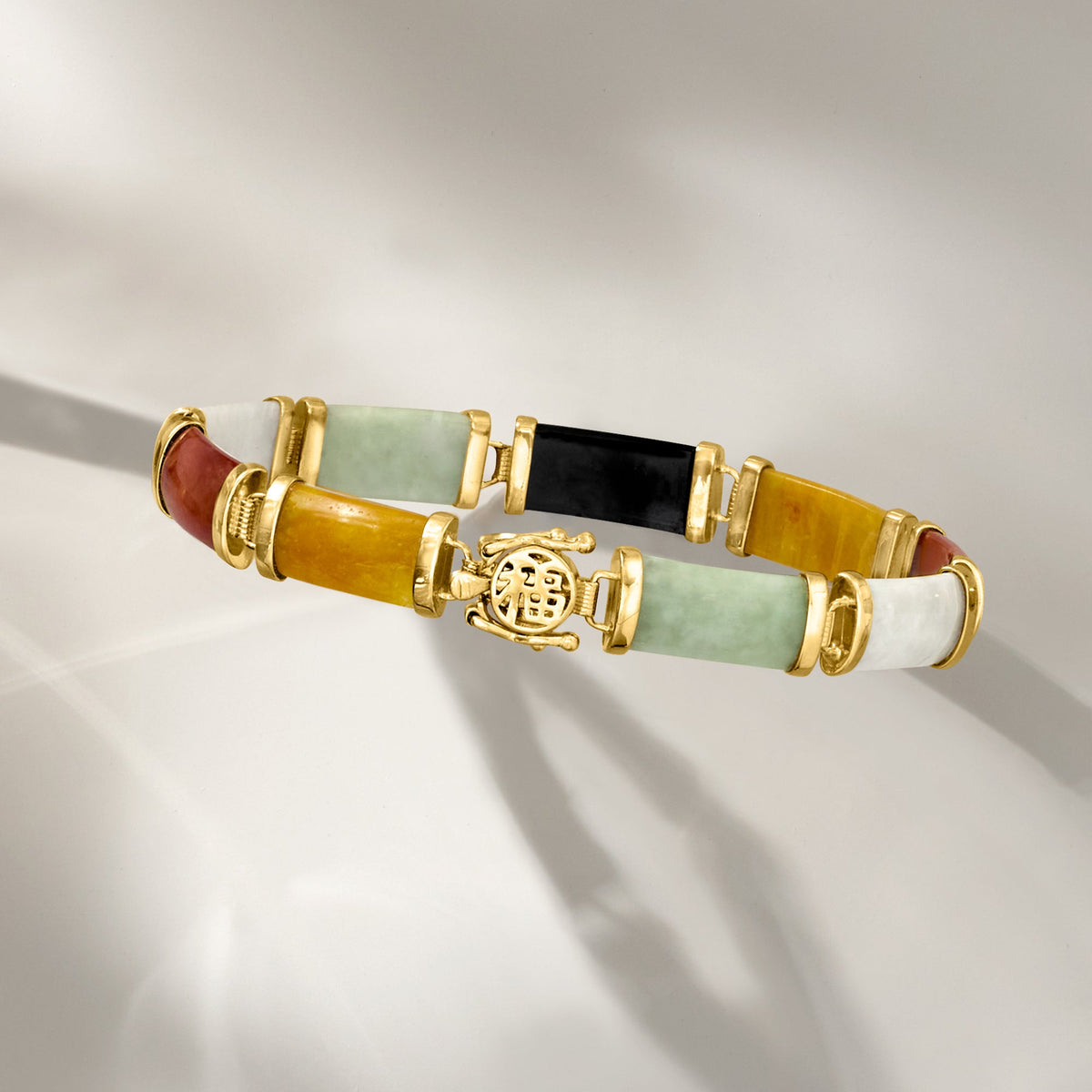 Multicolored Jade "Good Fortune" Bracelet in 18kt Gold Over Sterling