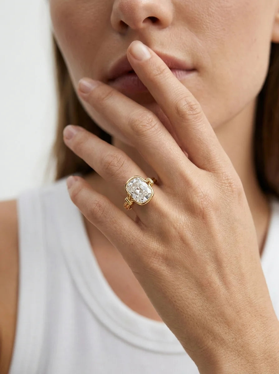 Timeless Gold Cushion Crystal Rope Ring