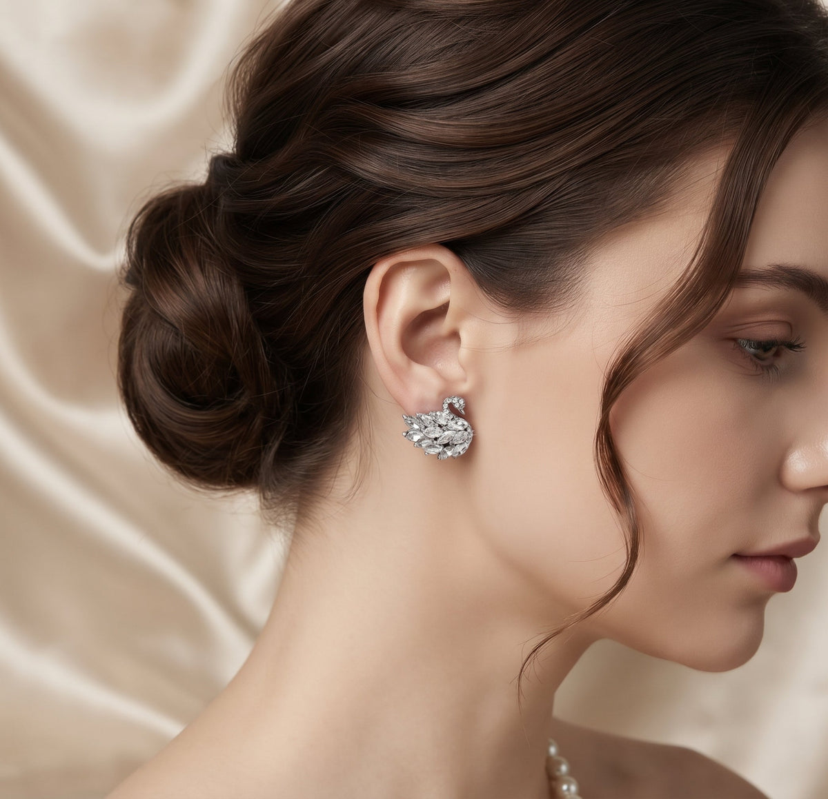 Classic Crystal Swan Stud Earrings