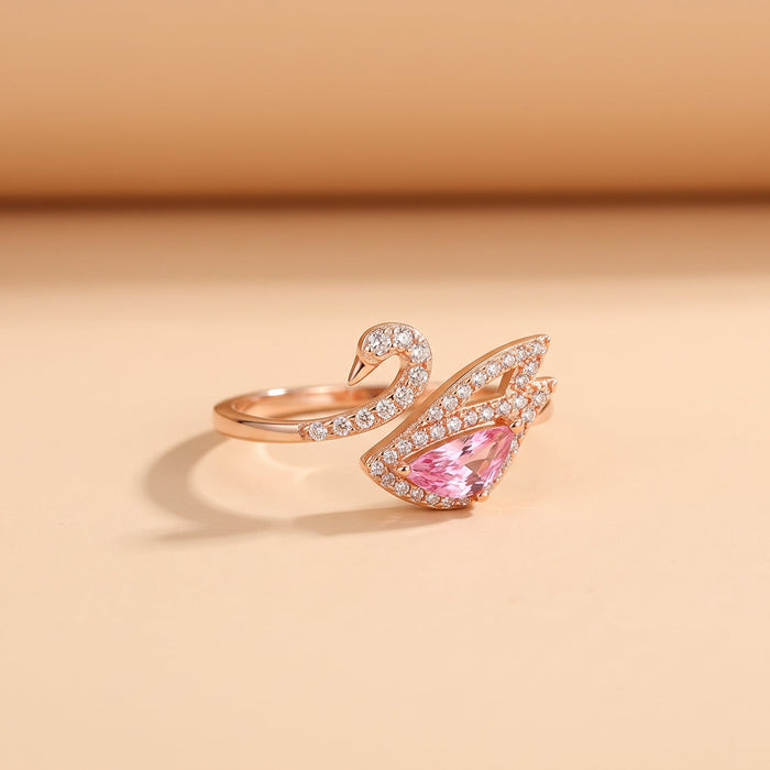 Dainty Pink Crystal Swan Ring