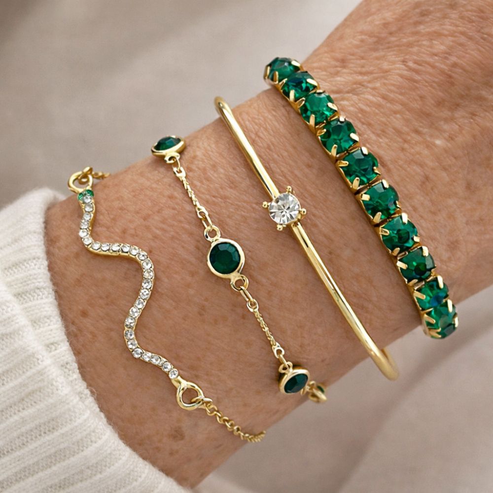 Green Gemstone Bracelet Set