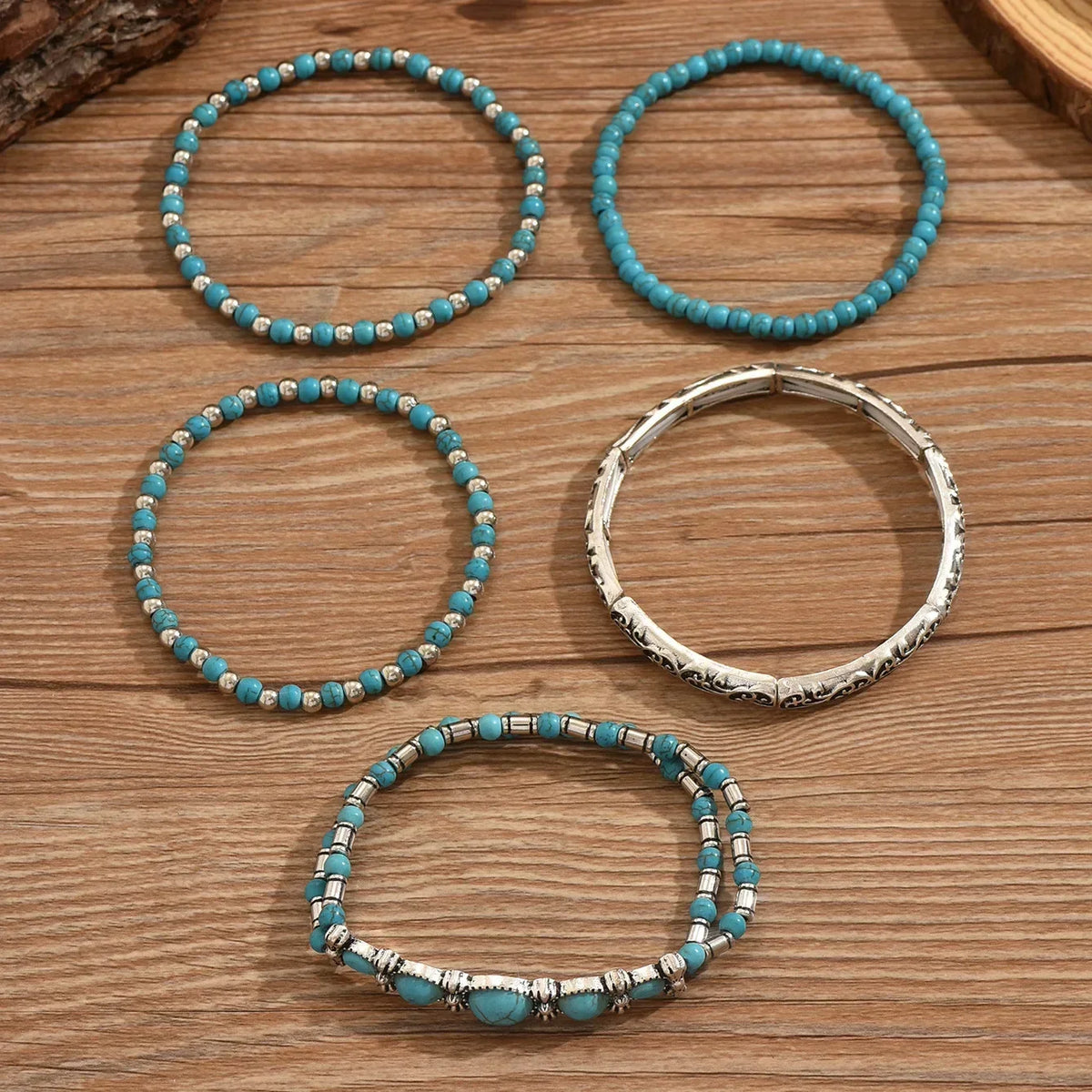 Bohemian Bracelet Set with Turquoise Beads