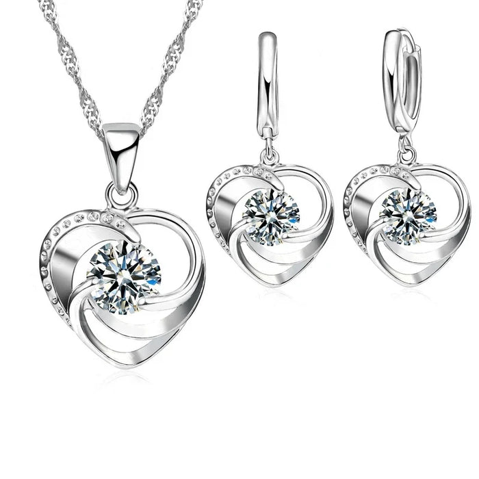 Sterling Silver Heart Necklace and Earring Set
