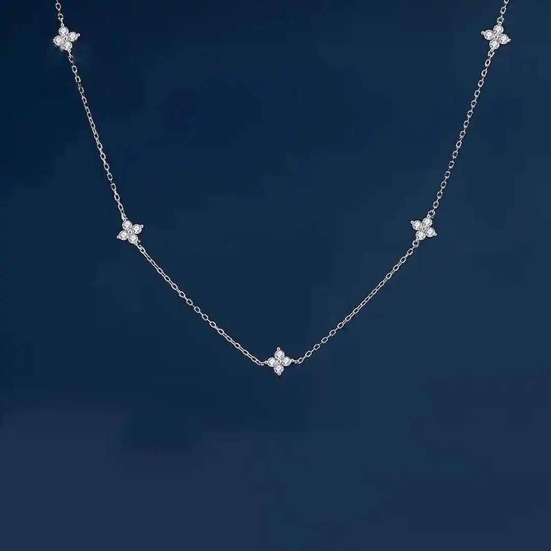 Zircon-Embellished Flower Necklace
