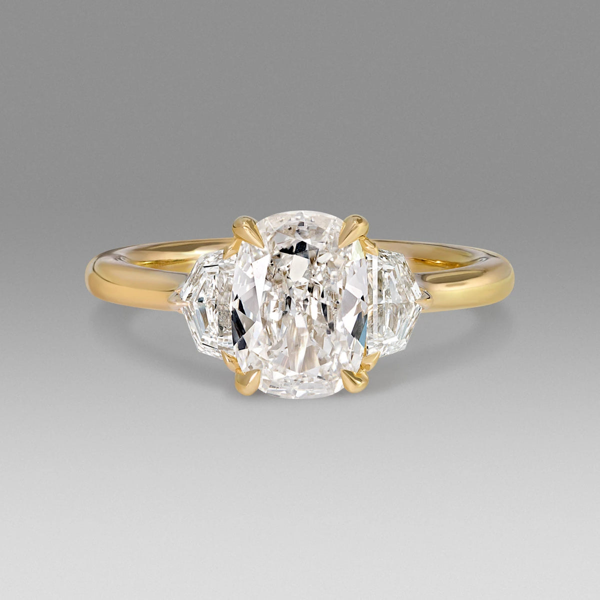 Cushion Cut Three Stone Diamond Engagement Ring