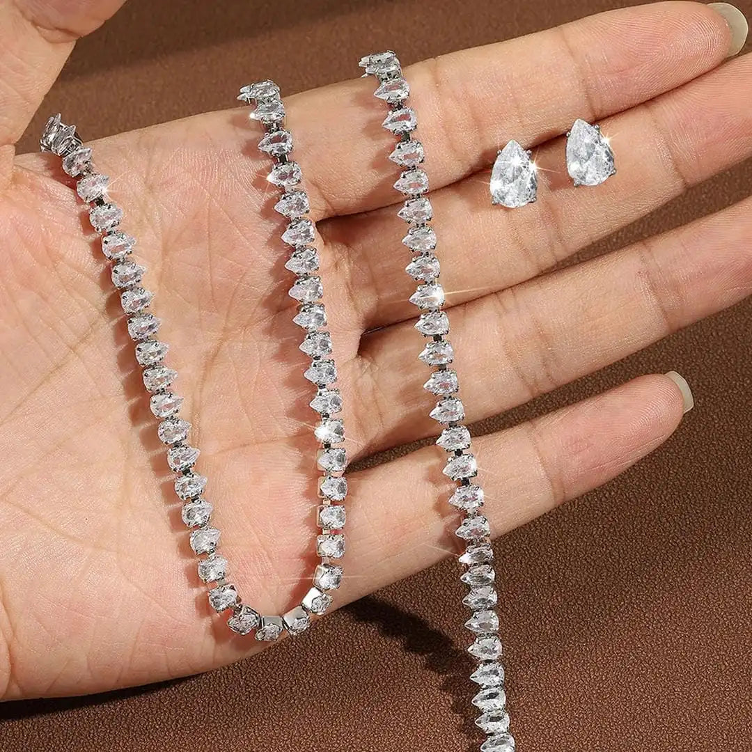 Complete Bridal Set with Round Clear Cubic Zirconia