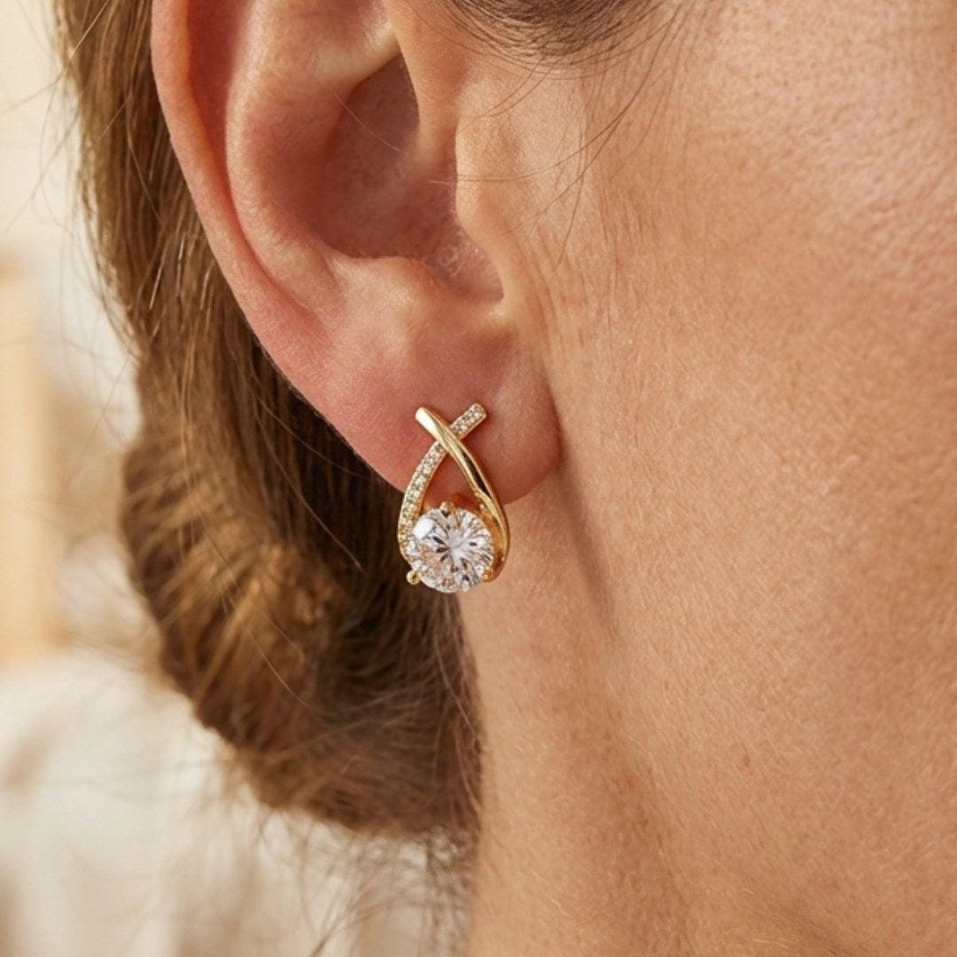 Luxury Twisted Teardrop Cubic Zirconia Stud Earrings
