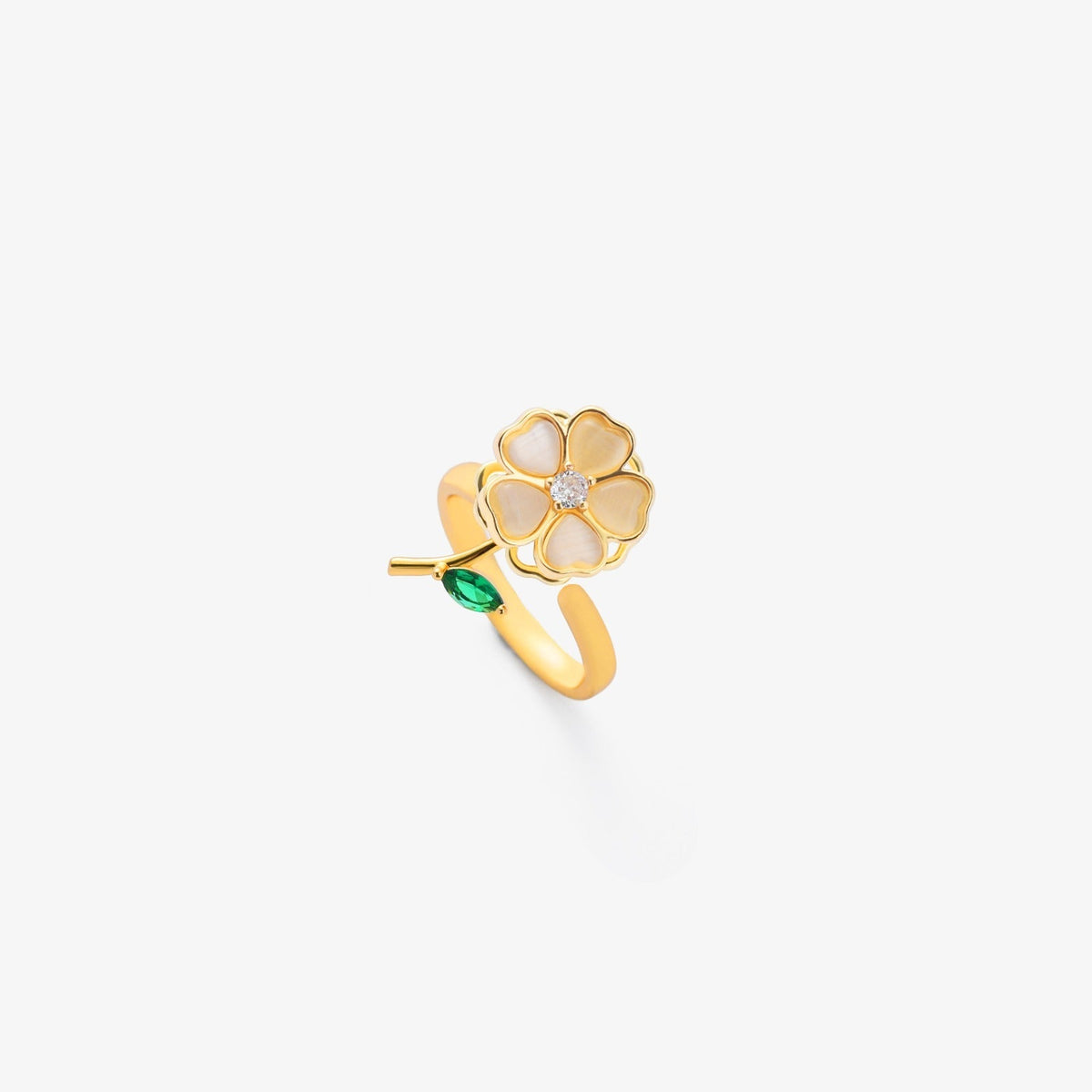 Emerald Flower and Leaf Spinner Ring