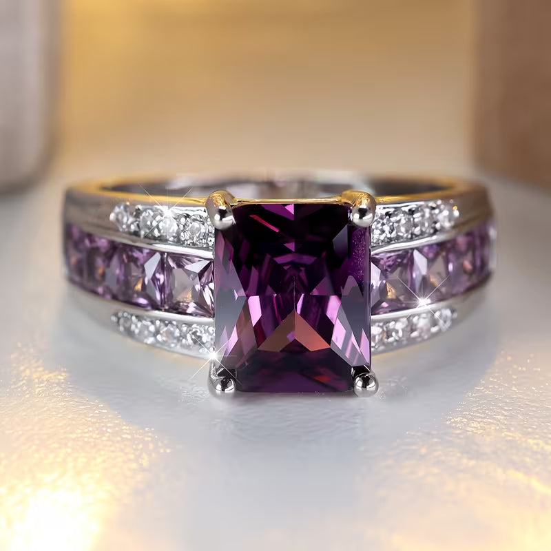 Silver Channel-Set Amethyst Ring